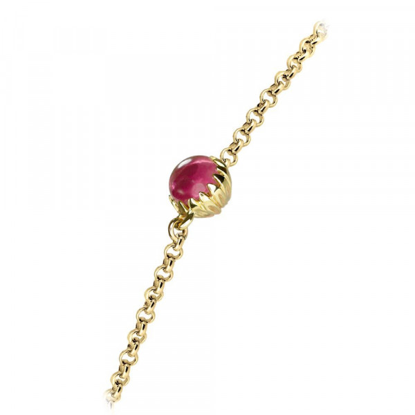 Dainty Daisy Pink Tourmaline Cabouchon Gold Bracelet by Scarab Jewellery Studio