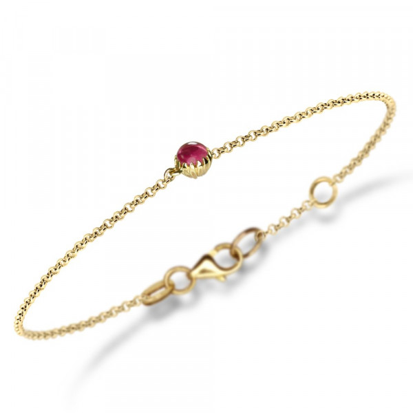 Dainty Daisy Pink Tourmaline Cabouchon Gold Bracelet by Scarab Jewellery Studio