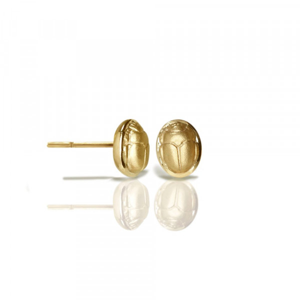 yellow gold scarab stud earrings - yellow gold chubby bean scarab studs - by Scarab jewellery Studio