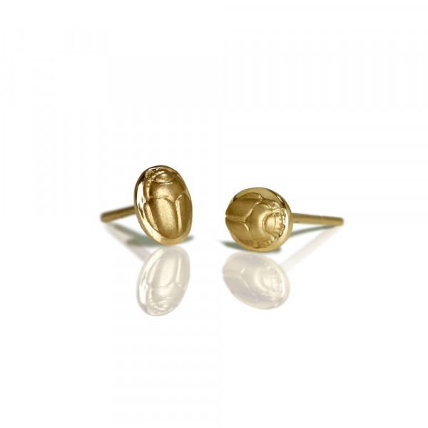 yellow gold scarab stud earrings - yellow gold chubby bean scarab studs - by Scarab jewellery Studio