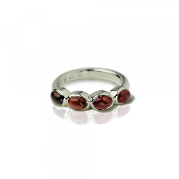 Silver Ring Four Garnet Oval Cabouchons by Scarab Jewellery Studio