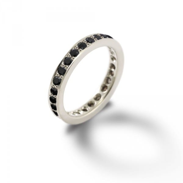 white gold eternity band black diamonds by Scarab Jewellery Studio