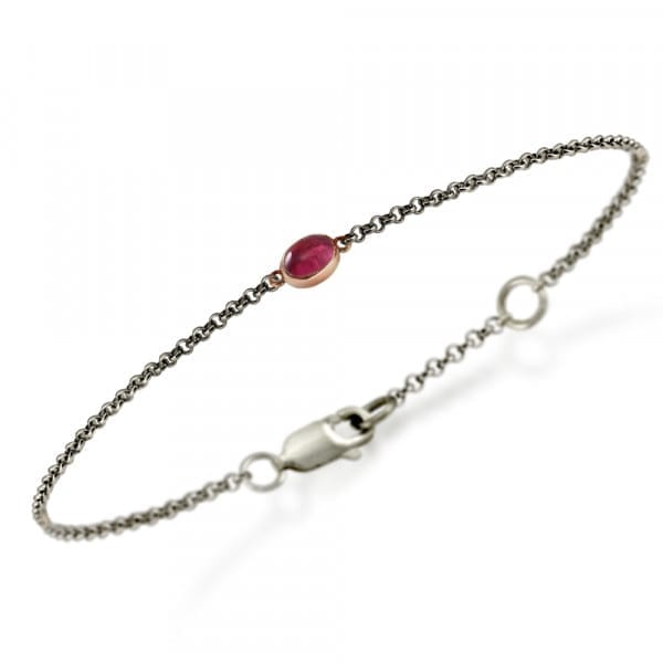 Silver Red Gold Pink Tourmaline Bracelet by Scarab Jewellery Studio