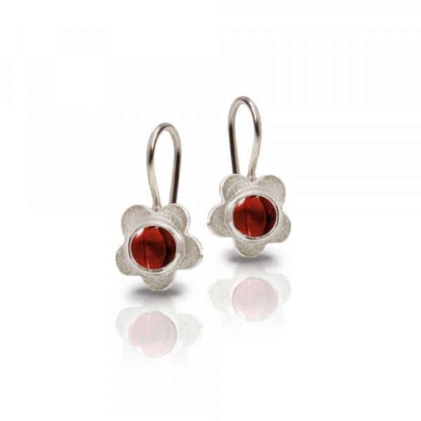 Silver Shasta Daisy Garnet Earrings by Scarab Jewellery Studio