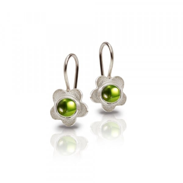 Silver Shasta Daisy Peridot Earrings by Scarab Jewellery Studio