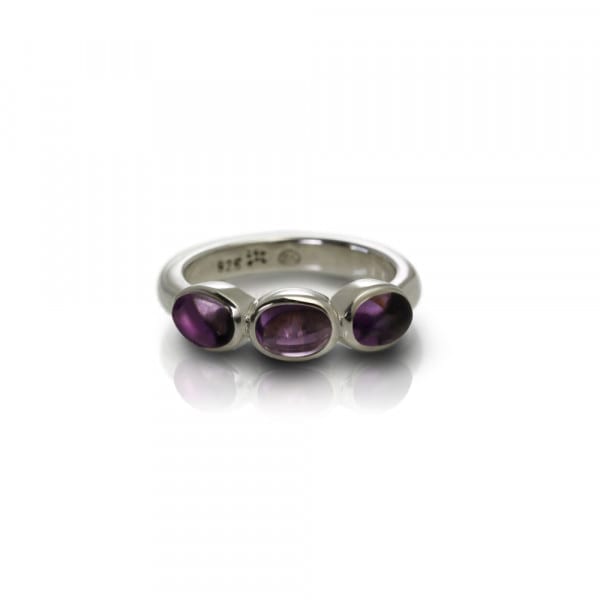 Silver Ring Three Amethyst Oval Cabouchons by Scarab Jewellery Studio