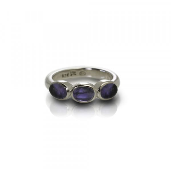 Silver Ring Three Iolite Oval Cabouchons by Scarab Jewellery Studio