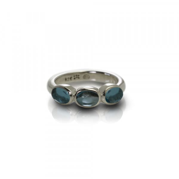 Silver Ring Three Blue Topaz Oval Cabouchons by Scarab Jewellery Studio