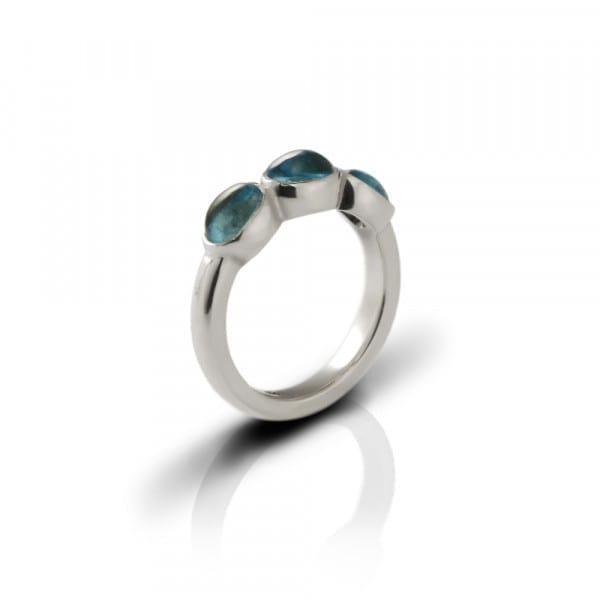 Silver Ring Three Blue Topaz Oval Cabouchons by Scarab Jewellery Studio