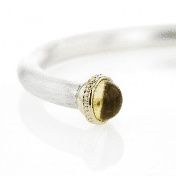 Silver Citrine Cabouchon Torque Bangle | Doric Detail by Scarab Jewellery Design