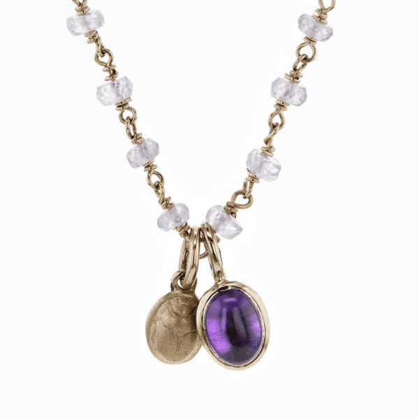 Gold Scarab Amethyst Sapphire Pendant by Scarab Jewellery Studio