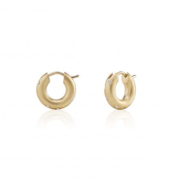 Huggie Diamond Earrings Yellow Gold by Scarab Jewellery Studio