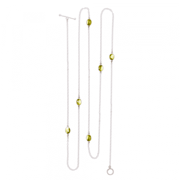 Silver Lariat Necklace Peridot Cabouchons by Scarab Jewellery Studio