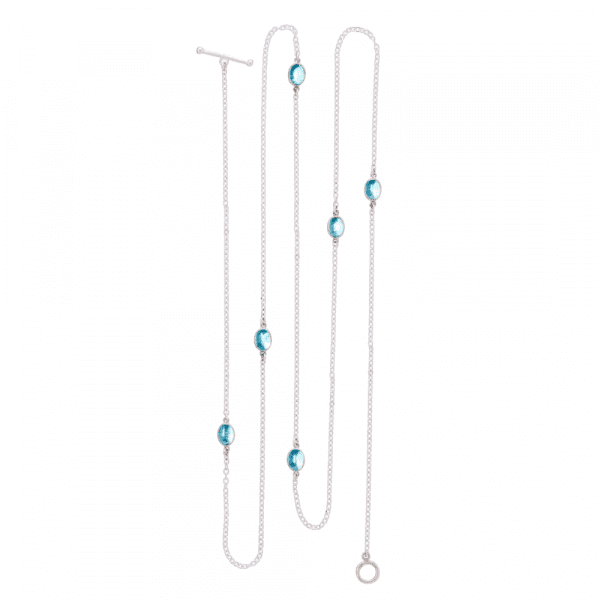 Silver Lariat Necklace Blue Topaz Cabouchons by Scarab Jewellery Studio